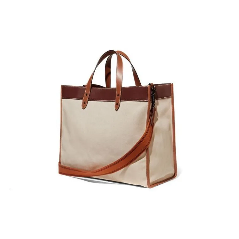 COACH Field Canvas With Leather Tote Bag, Shopping Bag, Handbag, Crossbody Bag Large Size Men's Beige-2