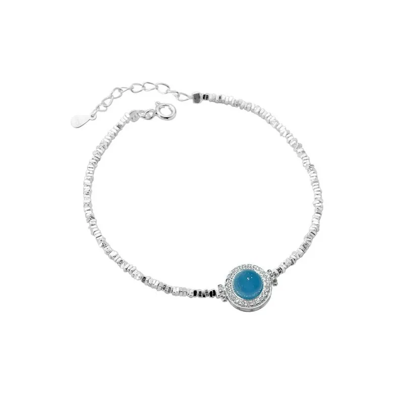 Happy Tide S925 Sterling Silver Aquamarine Bracelets Women's-0