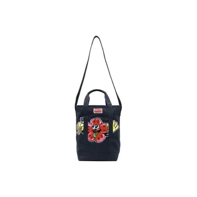 KENZO Cotton Canvas Tote Bag Shopping Bag Canvas Bag One Shoulder Handbag Men's Marine Blue-3