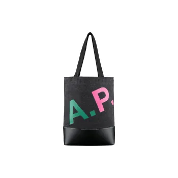 A.P.C Denim With Smooth Leather Tote Bag Shopping Bag Shoulder Bag Handbag Men's Black & Multicolor