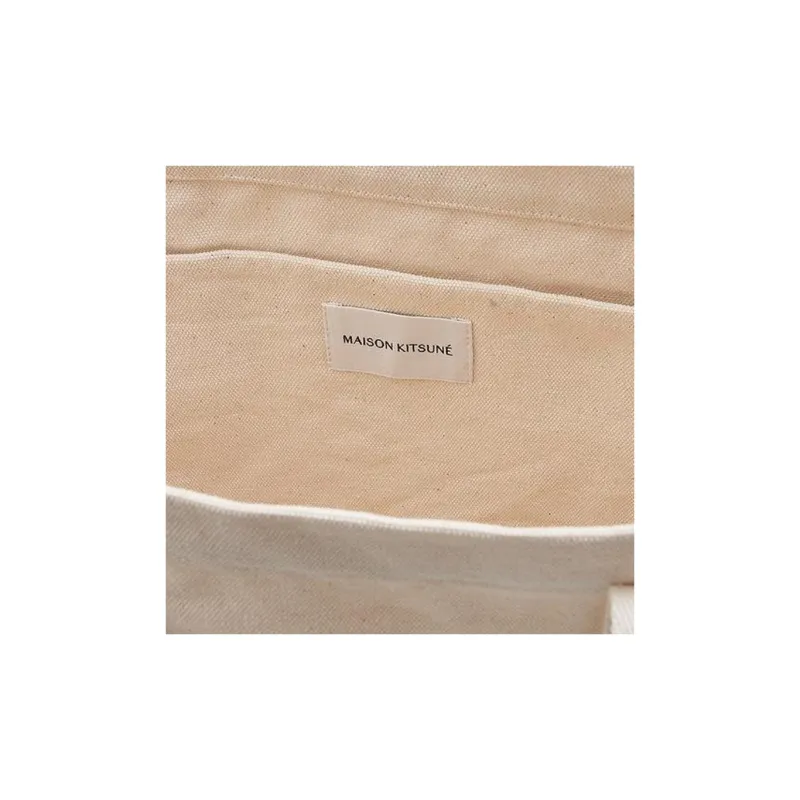 Maison Kitsune Cotton Fabric One Shoulder Handbag Women's Beige-8
