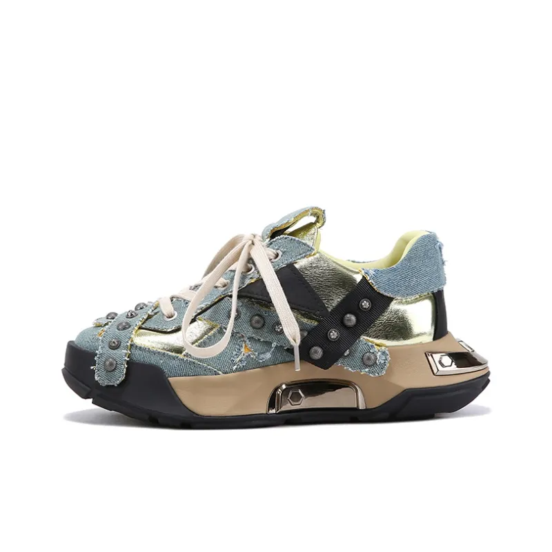 BELLALILY Slip Resistant Lightweight Height Increasing Low Top Chunky Sneakers Women's-6