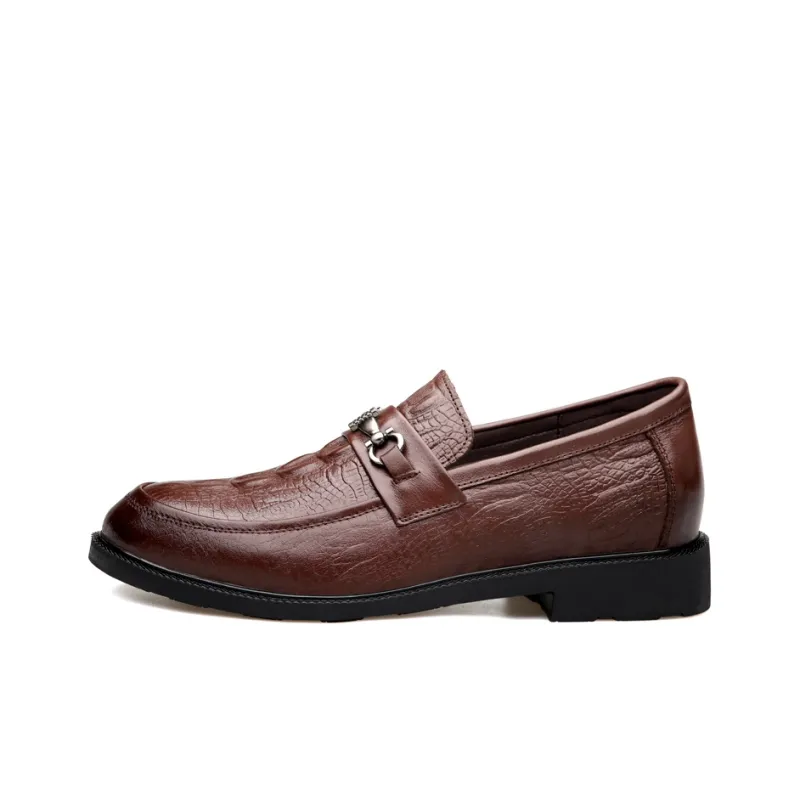DILIKAN Hidden Wedge Men's Shoes 5 Cm Crocodile Pattern Slip-on Leather Shoes For Men Men's Black-14