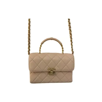 CHANEL Grained Embossed Cow Leather Shoulder Bag Crossbody Bag Handbags Women's Light Beige