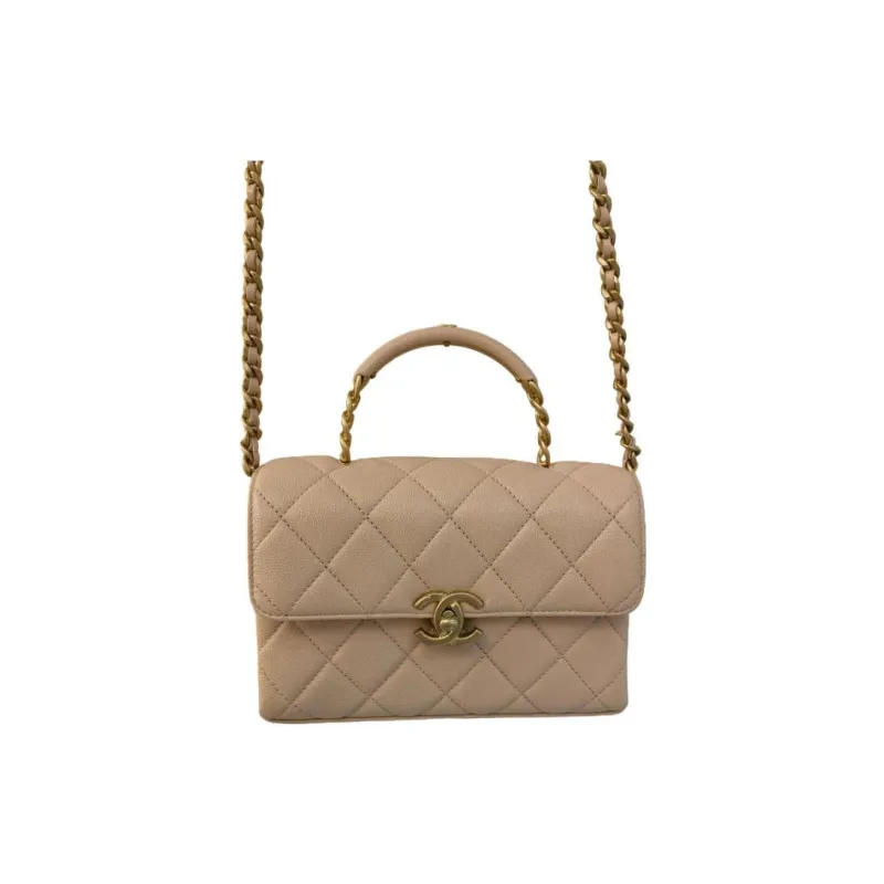 CHANEL Grain Embossed Cow Leather Shoulder Bag, Crossbody Bag, Handbag Women's Light Beige-0