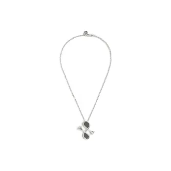 HERMES Calfskin Metal Palladium Plated Necklaces Unisex Silver