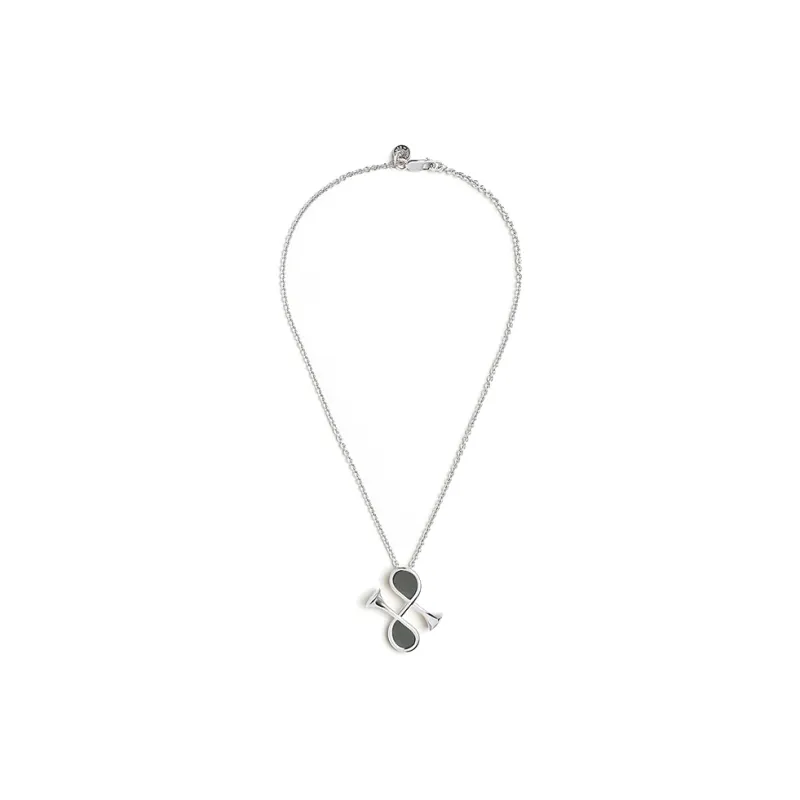 HERMES Calfskin Metal Palladium-Plated Necklaces Unisex Silver-0