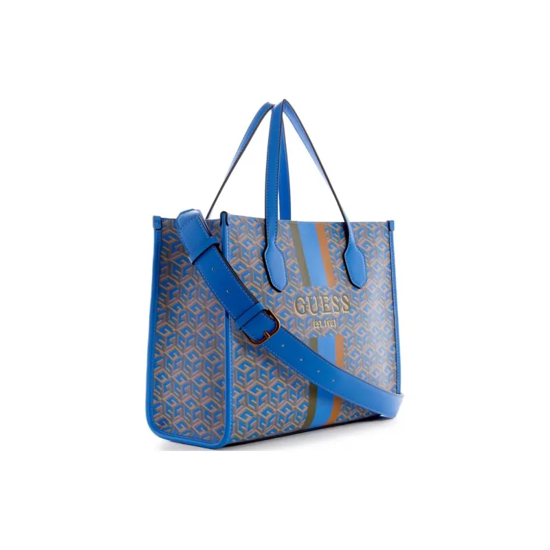 GUESS Artificial Leather Tote Bag Shopping Bag Shoulder Bag Crossbody Bag Handbag Women's Blue-1
