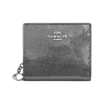COACH Snap Wallet Bright Pink Patent Leather Wallet Mini Unisex Silver & Bronze