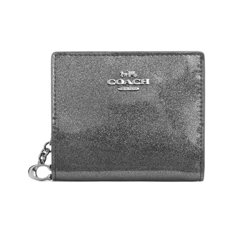 COACH Snap Wallet Bright Pink Patent Leather Wallet Mini Unisex Silver & Bronze-0