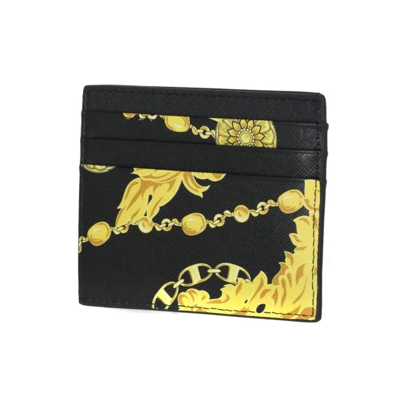VERSACE JEANS COUTURE Leather Card Holder Wallet Men's Black Gold-3