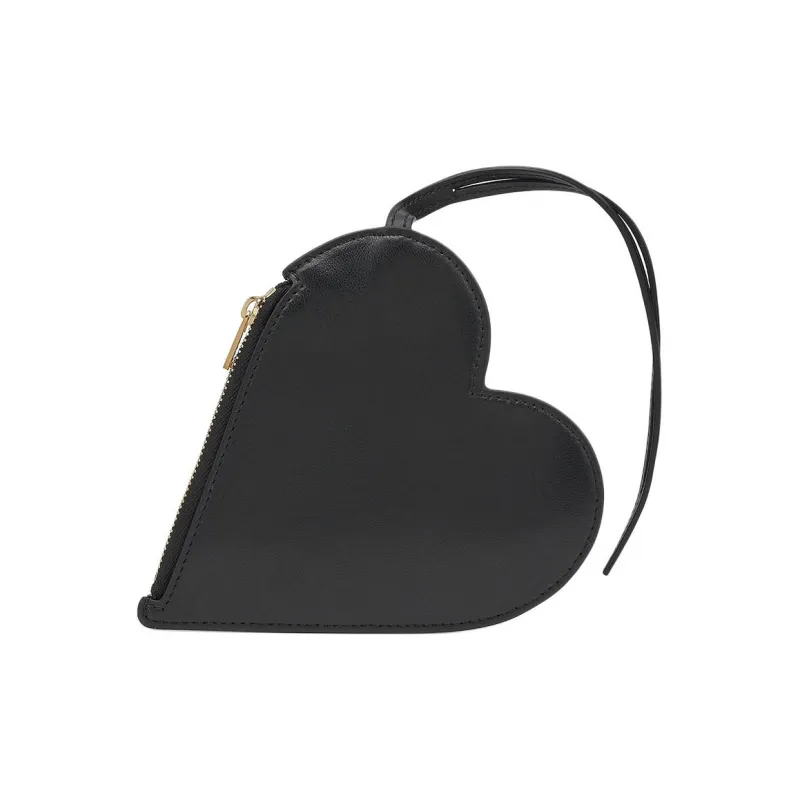 JIL SANDER Leather Heart Shaped Bag Clutch Wallet Women's Black-2