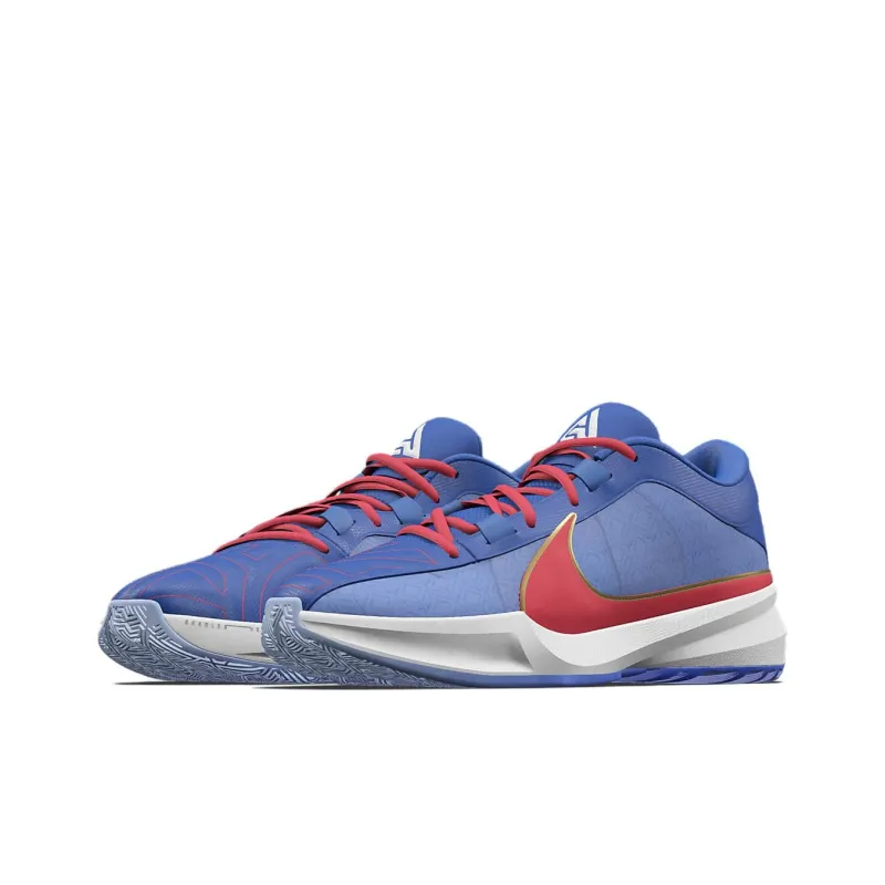 Nike Freak 5 Durable Breathable Low Top Basketball Shoes Men's Blue Red-2