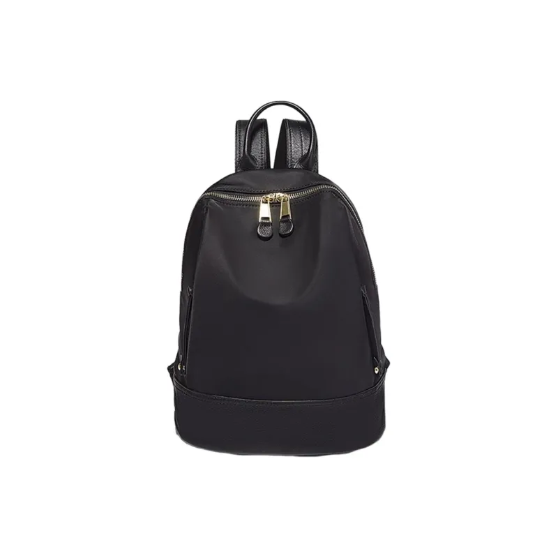 Marino Orlandi Fabric With Leather Patchwork Nylon Fabric Backpack Medium Size Women's Black/Khaki/Apricot-1