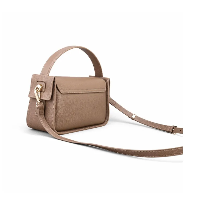 HONGU Cow Leather One Shoulder Handbag Trumpets Women's Khaki/Brown/Pitch Black-2