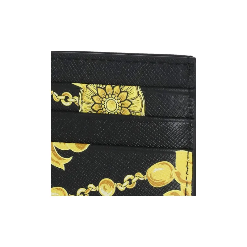VERSACE JEANS COUTURE Leather Card Holder Wallet Men's Black Gold-4
