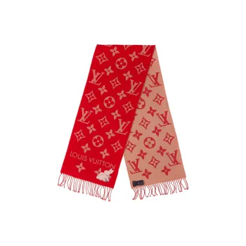 LOUIS VUITTON Wool Knit Scarves Women's Red