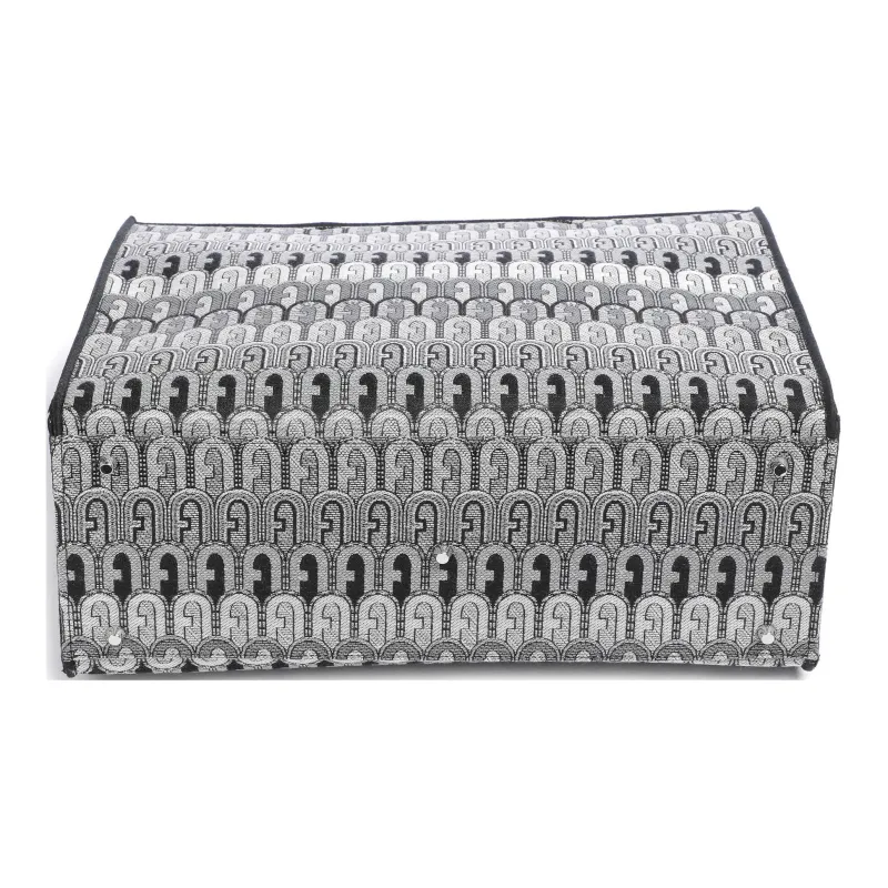 Furla Opportunity Cotton With Polyester Tote Bag Shopping Bag Handbag Large Size Women's Gray & Black-2
