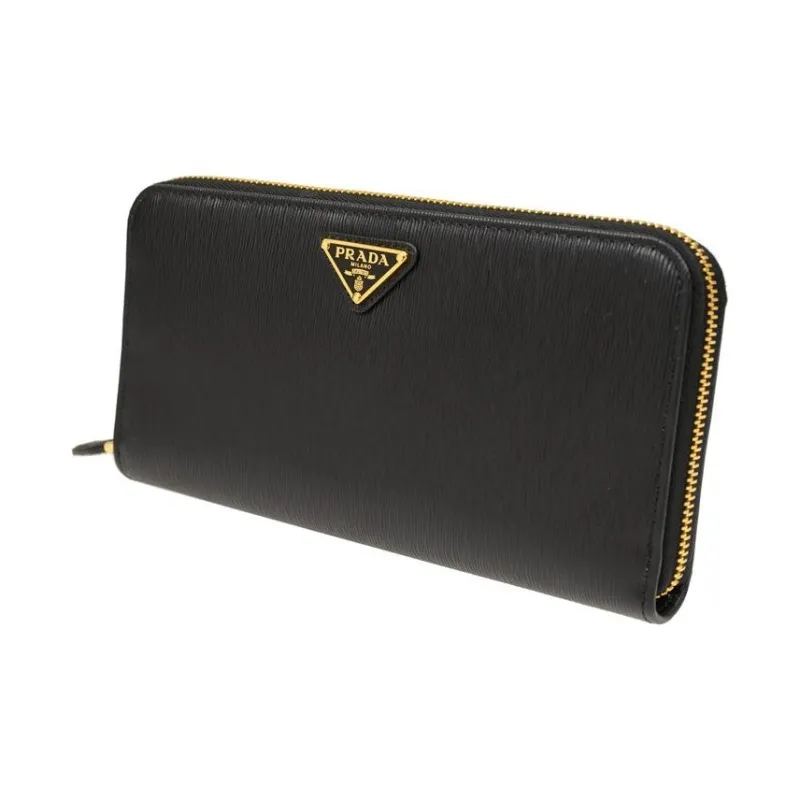 PRADA Cow Leather Wallet Tubas Women's Black-1
