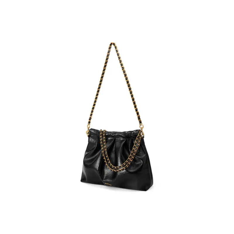 Simedin Cow Split Leather Shoulder Bag Unisex Classic Black/Milk White-2