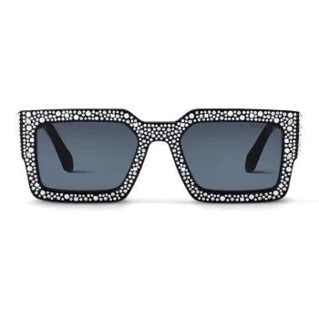 LOUIS VUITTON Metal Acetate Rhinestone Glass Beads Irregular Shape Sunglasses Men's Black