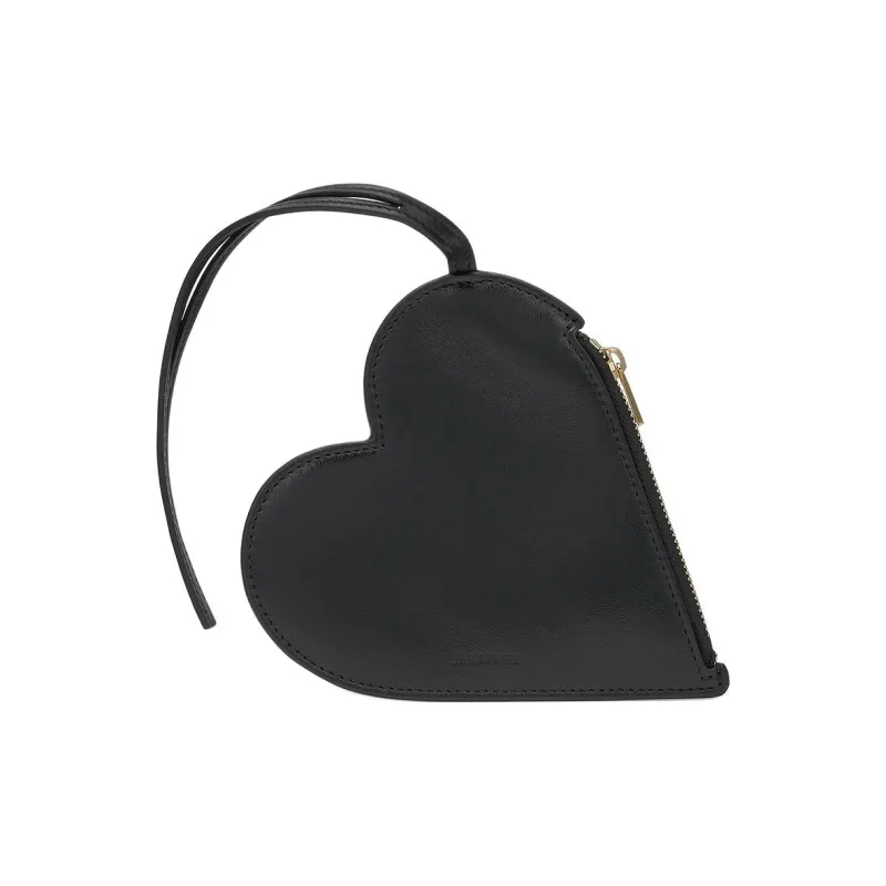 JIL SANDER Leather Heart Shaped Bag Clutch Wallet Women's Black-0