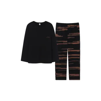 Sha Qian Pajama Set Spring And Fall Season Men's Black