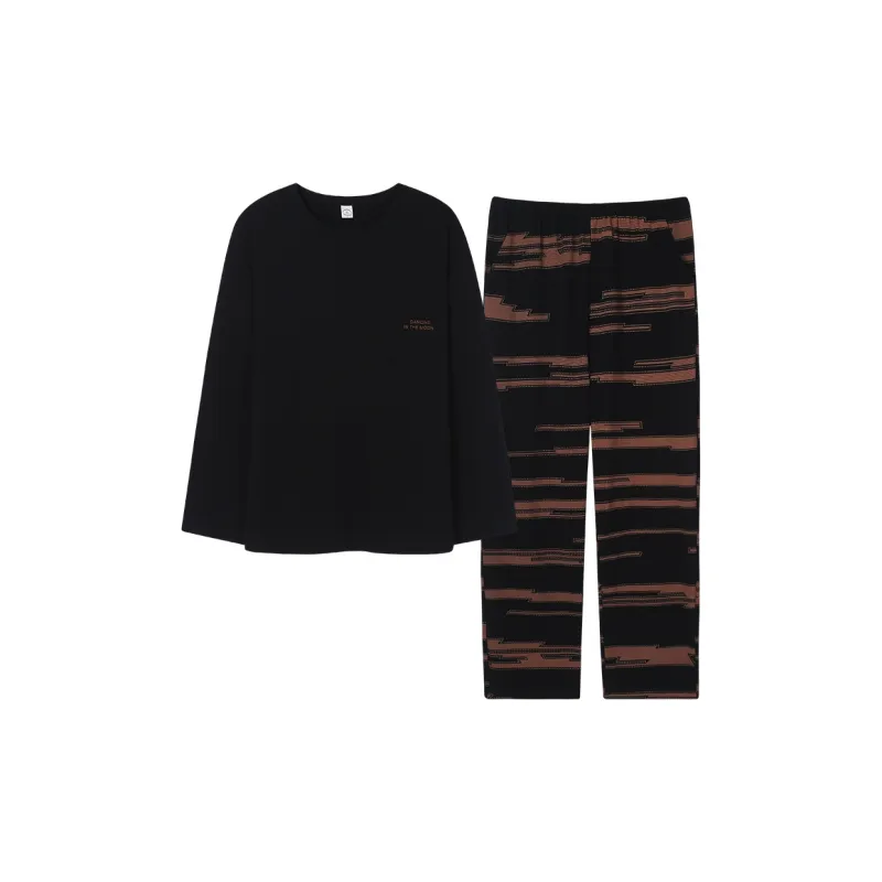 Sha Qian Pajama Set Spring And Fall Season Men's Black-0