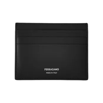 FERRAGAMO Calfskin Card Holder Men's Black