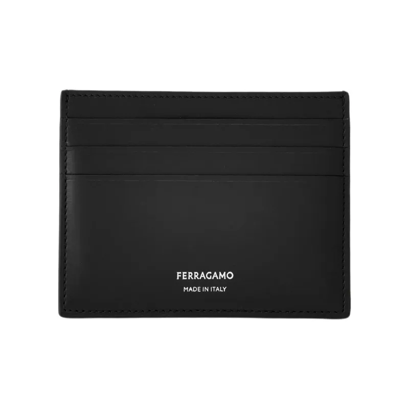 FERRAGAMO Calfskin Card Holder Men's Black-0