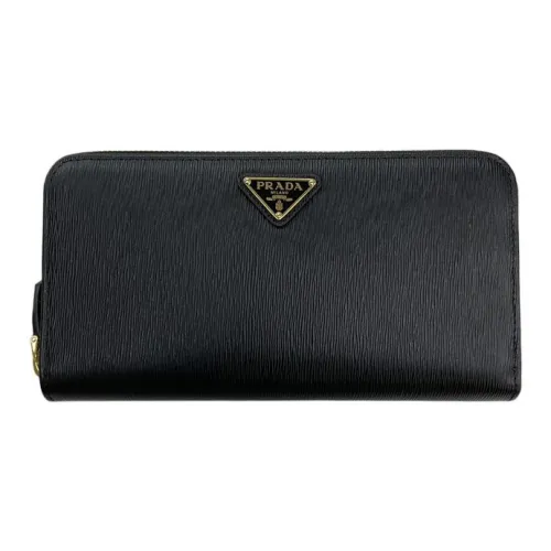 PRADA Cow Leather Wallet Large Size Women's Black