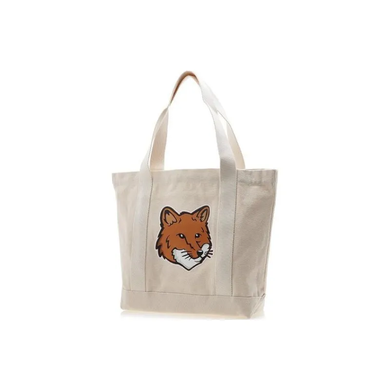 Maison Kitsune Cotton Fabric One Shoulder Handbag Women's Beige-1