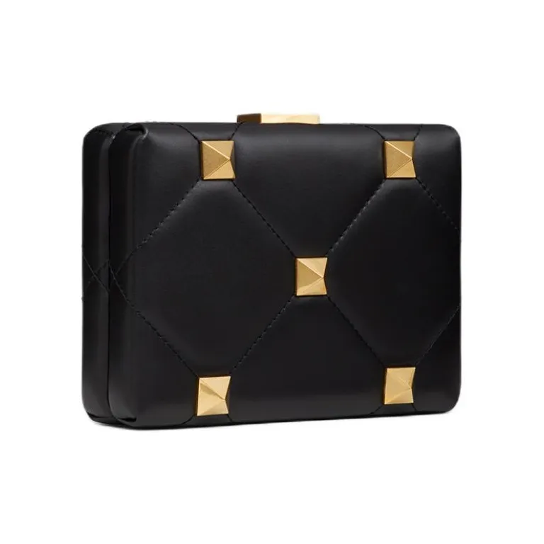 Valentino Roman Stud Nappa Sheep Leather Evening Party Bag Shoulder Bag Crossbody Bag Women's Black-1