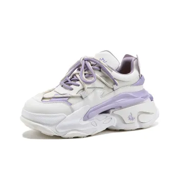 BELLALILY Anti Slip And Wear Resistant Height Increasing Low Top Chunky Sneakers Women's White Purple