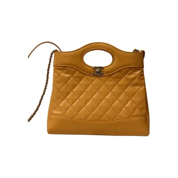 CHANEL Oil Wax Cow Leather One Shoulder Handbag Mini Women's Orange