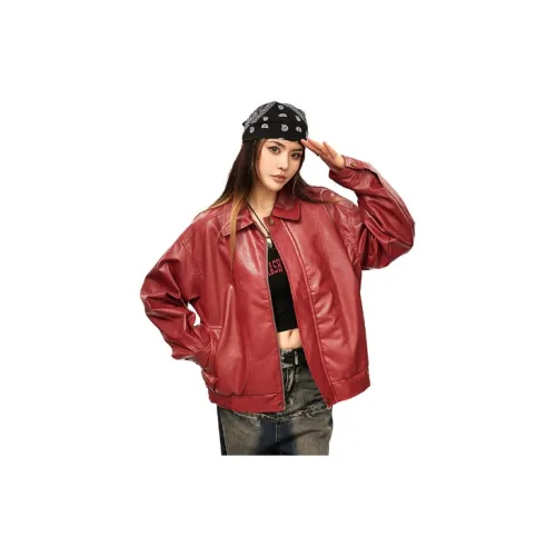 Aaisup Leather Jackets Women's Red