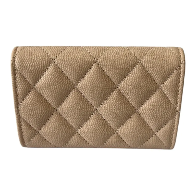 CHANEL Grain Litchi Grain Cow Leather Card Holder Clutch Wallet Women's Nude Pink-2