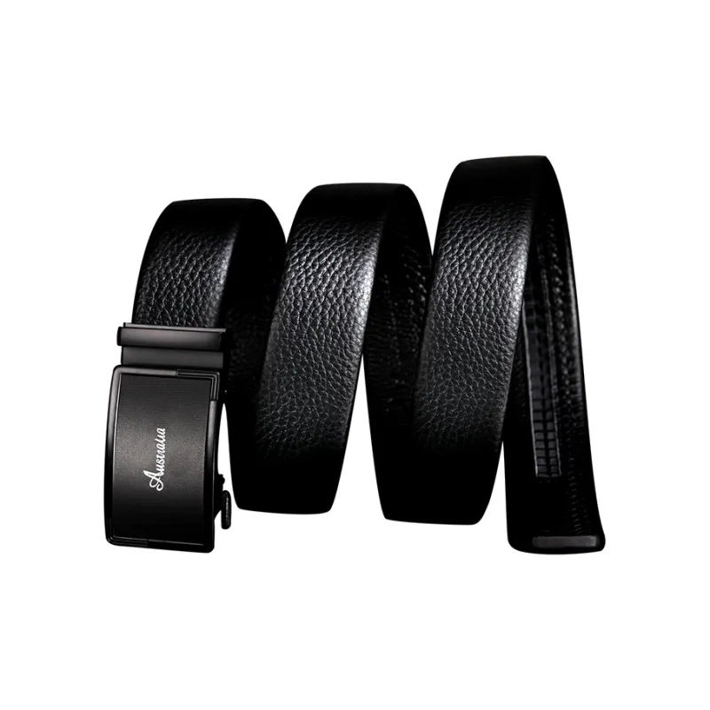 AUGTARLION Luxe Mirror Finish Automatic Buckle Business Formal Versatile Premium Cow Leather Belts Men's Black 3.5cm-3
