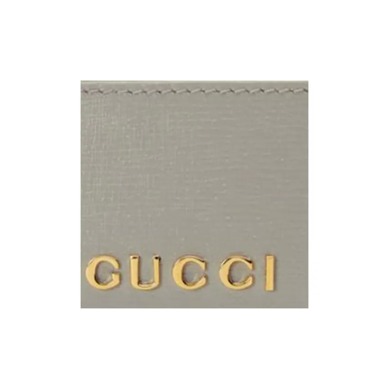 GUCCI Leather Card Holder Women's Light Gray-4