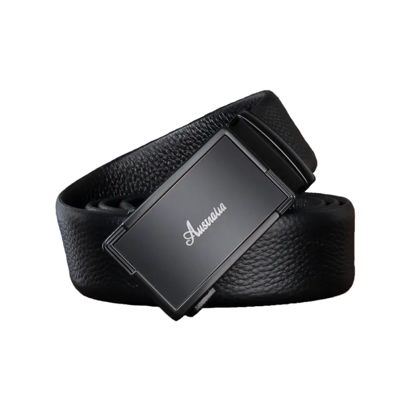 AUGTARLION Luxe Mirror Finish Automatic Buckle Business Formal Versatile Premium Cow Leather Belts Men's Black 3.5cm-5