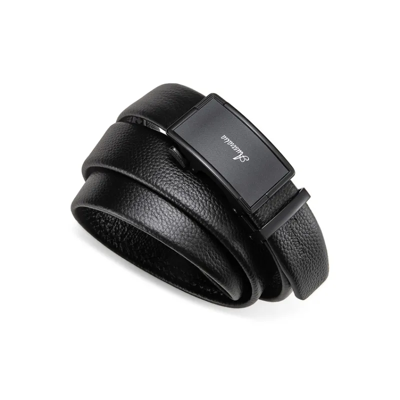 AUGTARLION Luxe Mirror Finish Automatic Buckle Business Formal Versatile Premium Cow Leather Belts Men's Black 3.5cm-2