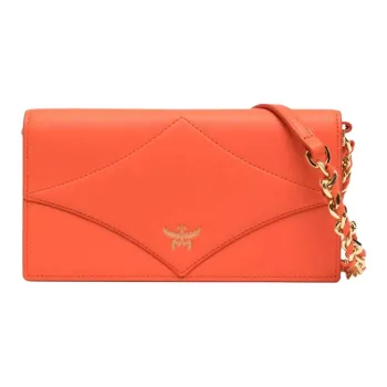 MCM Calfskin Shoulder Bag, Crossbody Bag, Wallet Large Size Women's Orange