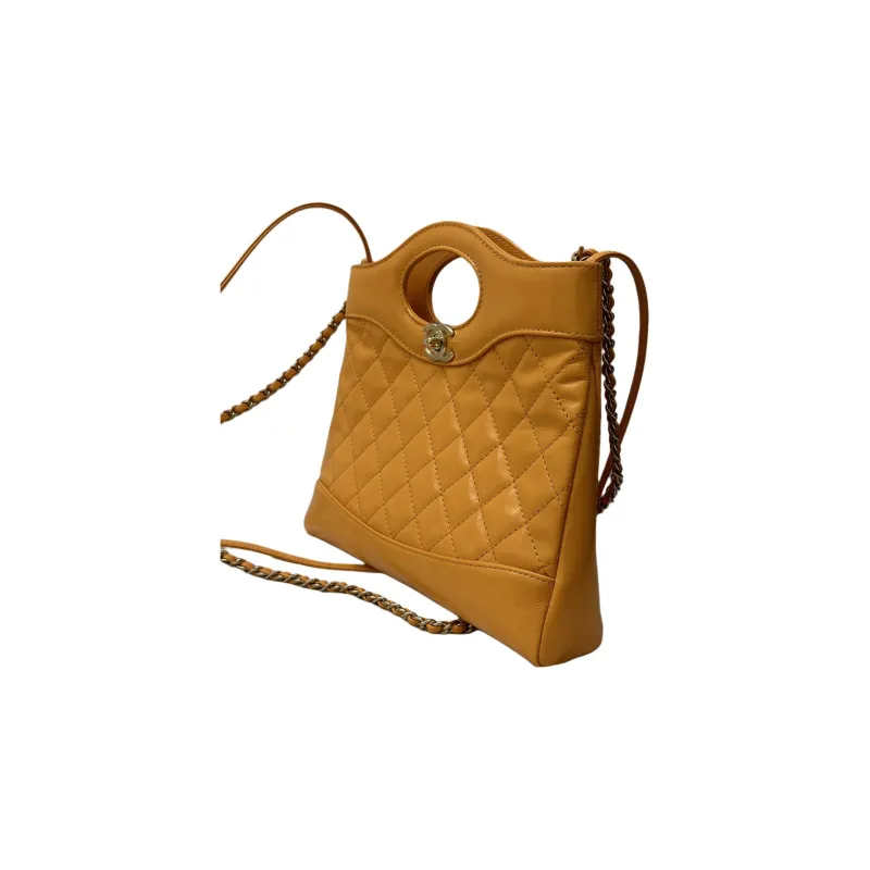 CHANEL Oil Wax Cow Leather One Shoulder Handbag Mini Women's Orange-1