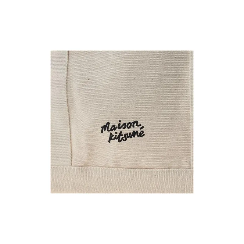 Maison Kitsune Cotton Fabric One Shoulder Handbag Women's Beige-7
