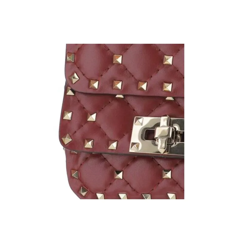 Valentino ROCKSTUD SPIKE Sheepskin Handheld Shoulder Bag Crossbody Bag Mini Women's Red-3