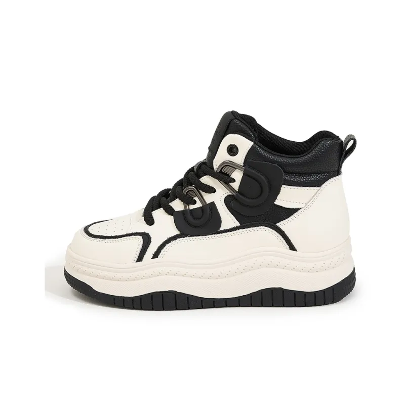 Milan Love Song Wear-Resistant Lightweight Height Increasing High-Top Skateboard Shoes Women's Beige Black-0