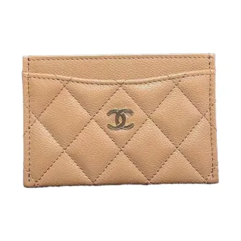 CHANEL Grain Litchi Grain Cow Leather Card Holder Women's Caramel