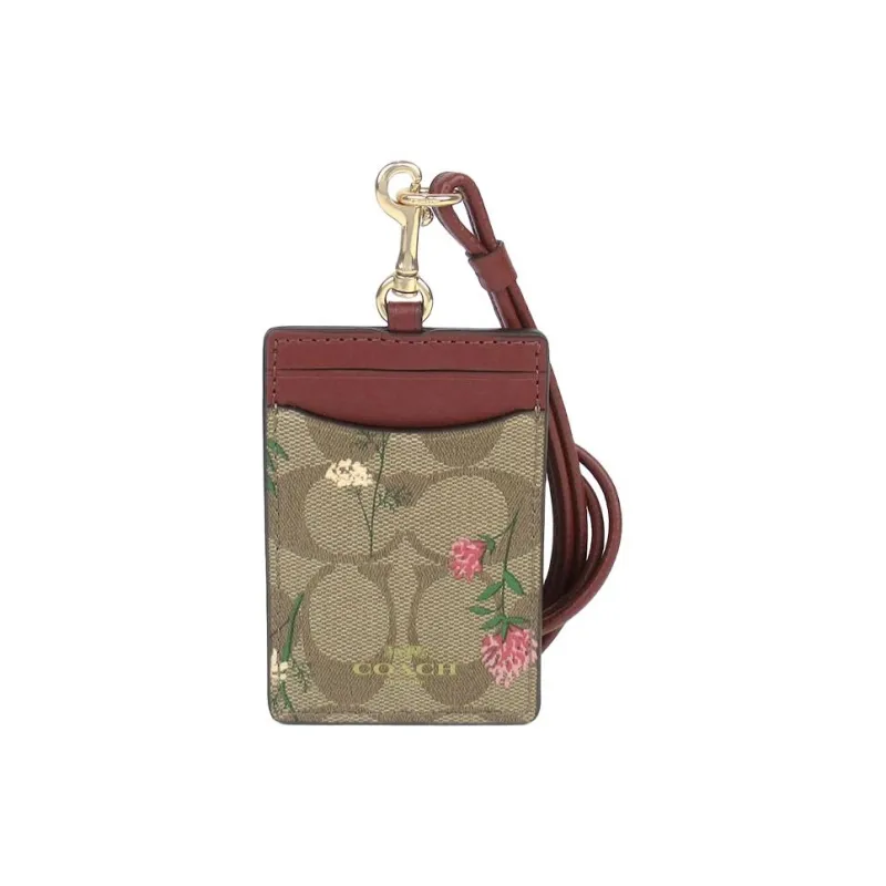 COACH Canvas And Smooth Leather Card Clip Card Holder Women's Morandi Color-2