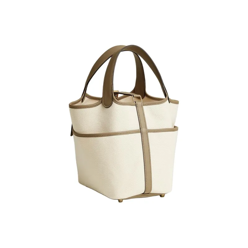 HERMES Picotin Lock Goeland Canvas And Swift Calfskin Basket Bag Handbag Women's Light Beige & Marfa Beige-2