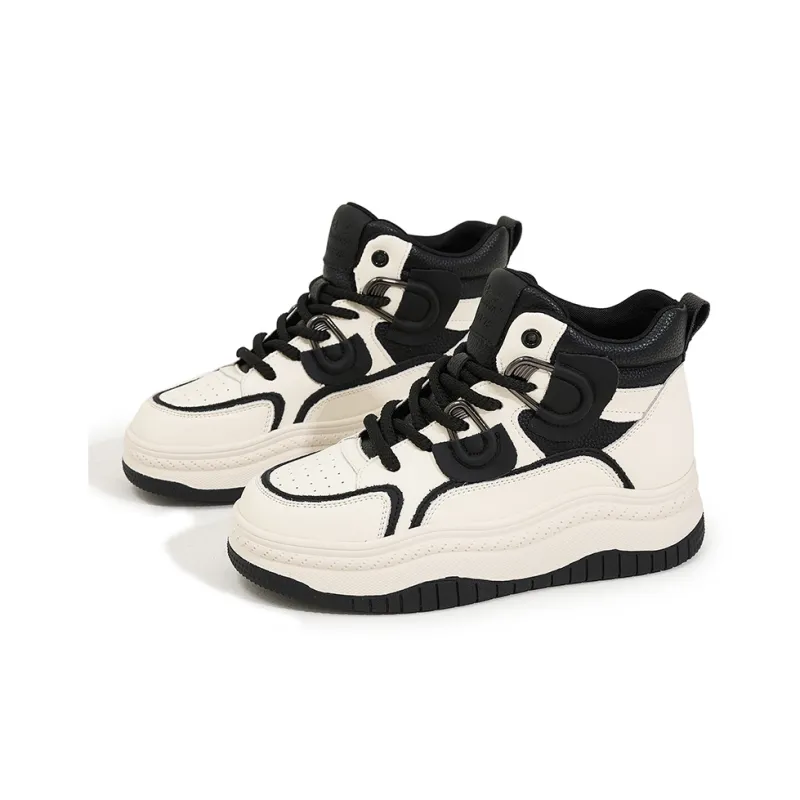 Milan Love Song Wear-Resistant Lightweight Height Increasing High-Top Skateboard Shoes Women's Beige Black-5